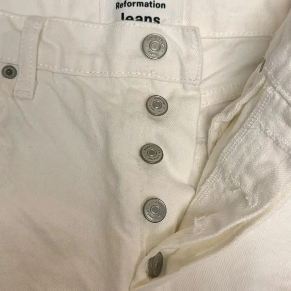 Reformation Cynthia High Rose Straight Leg Jeans Button Up Cream Boho Women's 28 - Picture 3 of 12